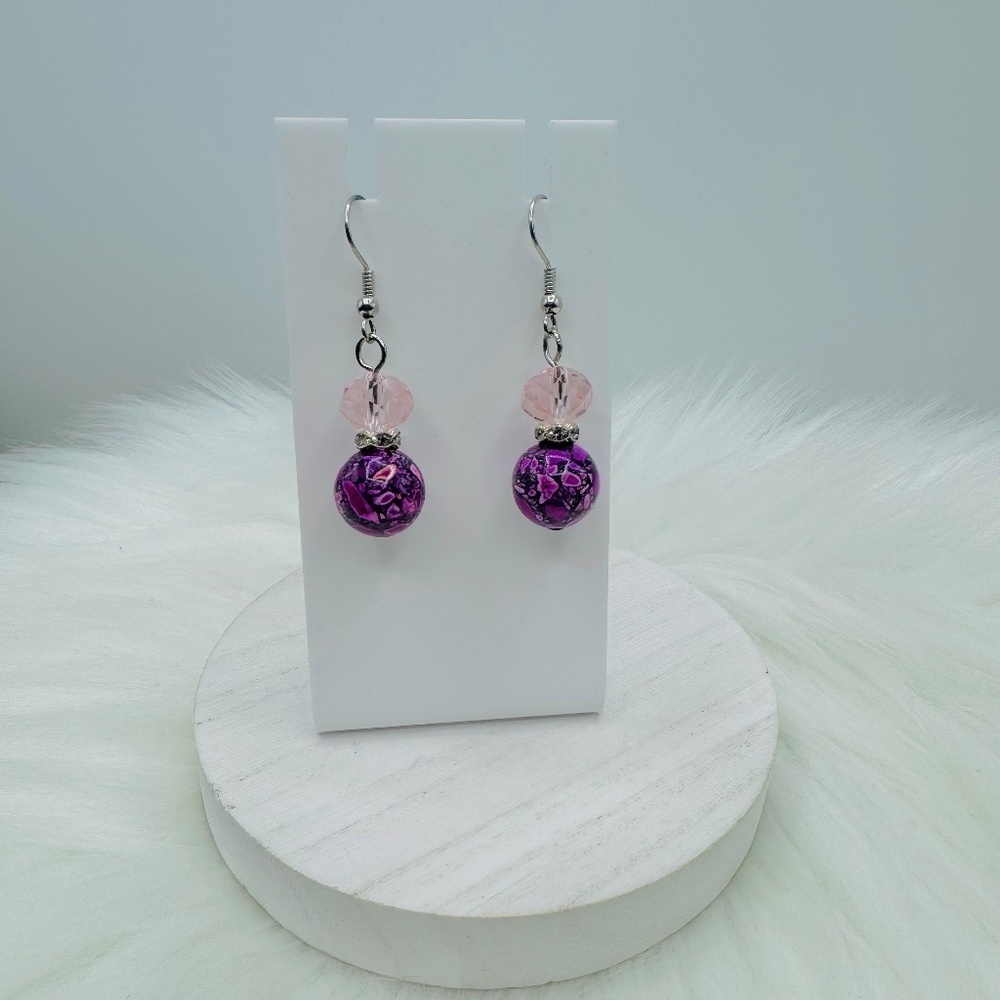 Multicolored Beaded Earrings Style Pink
